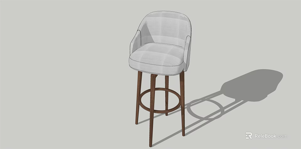Modern Bar Stool With White Padded Seat Backrest And Brown Wooden Legs 3d model 