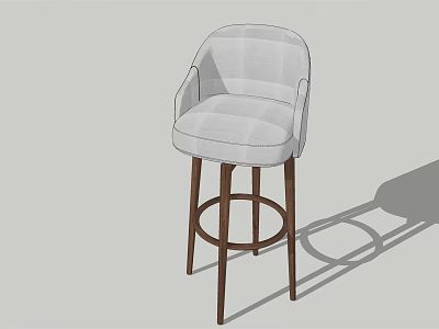 Modern Bar Stool With White Padded Seat Backrest And Brown Wooden Legs 3d model