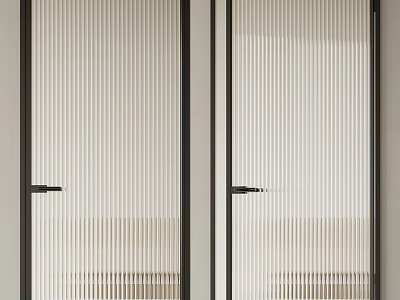 Modern Interior Hinged Doors With Vertical Ribbed Glass And Black Frames 3d model