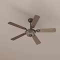Silver Ceiling Fan With Five Blades Mounted On Light Colored Ceiling 3d model