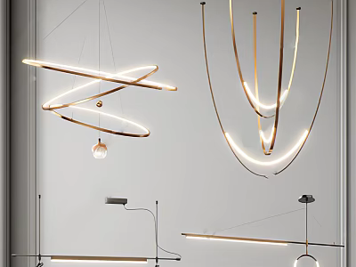 Modern Chandelier Designs With Curved Metal Frames And Illuminated Pendant Structures 3d model