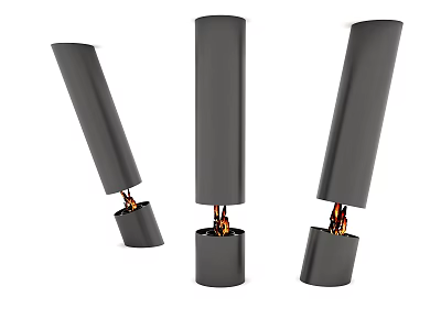 Modern Black Cylindrical Fireplace Interior Design With Warm Flames And Decor 3d model