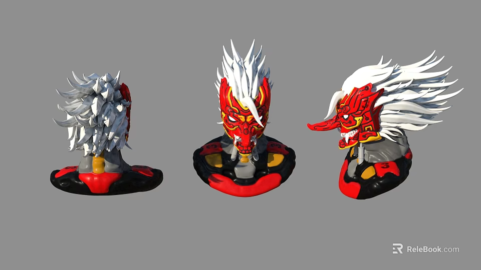 Game Movie Mythical Character Head Models With Red White Design And Spiked Mane Angles 3d model 