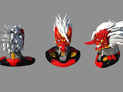 Game Movie Mythical Character Head Models With Red White Design And Spiked Mane Angles 3d model