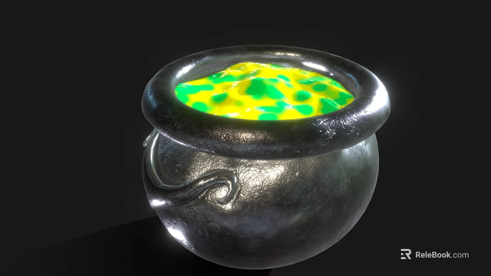 Decorative Metal Pot With Shiny Surface And Green Yellow Contents For Home Decor 3d model 