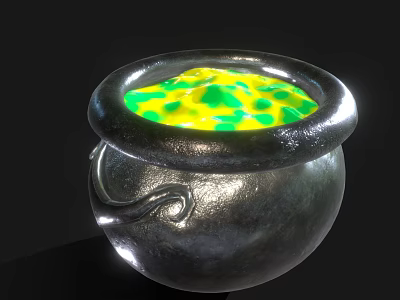 Decorative Metal Pot With Shiny Surface And Green Yellow Contents For Home Decor 3d model