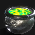 Decorative Metal Pot With Shiny Surface And Green Yellow Contents For Home Decor