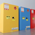 Yellow Blue Red Safety Storage Cabinets With Warning Labels And Flame Symbols