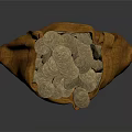 Orange Sack Filled With Shiny Silver Coins And Red String Detail 3d model