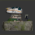 Futuristic Floating Island 3D Model With Airship Green Grass And Small Figure