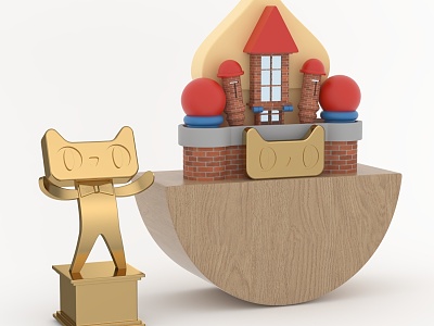 E-commerce US Chen Tmall Trophy Cartoon Castle Taobao Tmall Activity Page Material 3d model