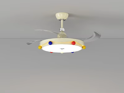 White Ceiling Fan Light With Colorful Decorative Balls And Rotating Blades 3d model