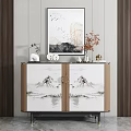 Elegant Modern Entryway Cabinet Sideboard With Mountain River Pattern And Decorative Ornaments 3d model