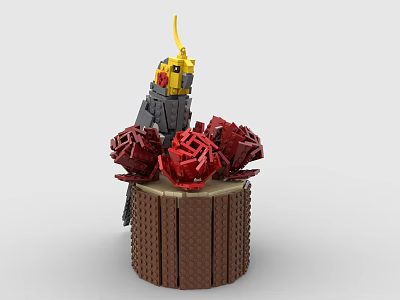 Building Blocks Parrot Decorative Model With Red Roses And Wooden Stump 3d model