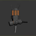 Futuristic Industrial Weapon with Yellow Striped Cylinder Spiked Top and Support Base Design