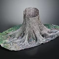 Rustic Wood And Stone Sculpture With Tree Stump Design Intricate Roots And Green Mossy Base