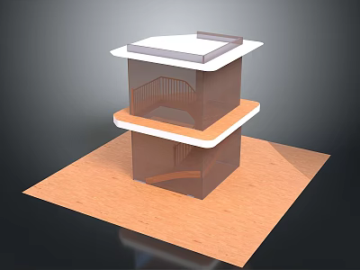 Modern Multi Level Architectural Model With Staircase Wooden Base And White Edges 3d model