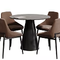 Modern Round Table With Gray Tabletop And Four Brown Upholstered Chairs 3d model