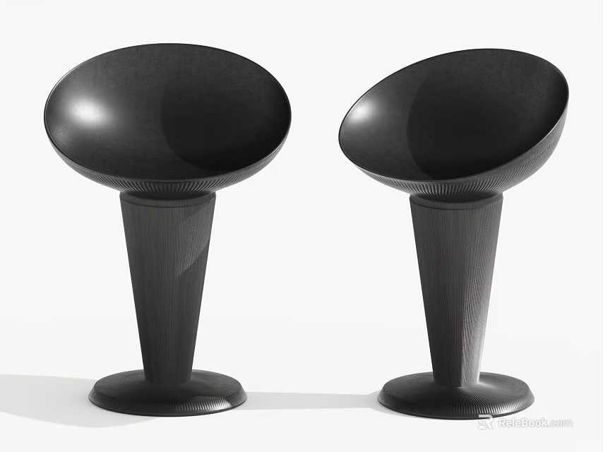Modern Black Bar Stools With Sleek Round Seats And Tapered Bases 3d model 