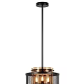 Industrial Modern Metal Chandelier with Black Copper Mesh Round Design and Illuminated Bulbs