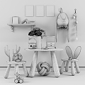 Modern Table and Chair Combination Plywood Animal Children's Chair Ears 3d model