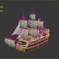 Classic Sailing Ship Model with Multiple White Sails Wooden Hull Design and Ornate Decorative Details