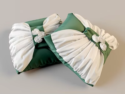 Green And White Decorative Pillows With Ruched Details And White Flower Accents 3d model