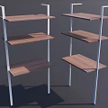 Modern Display Shelves with Wooden Shelves White Metal Frames Multiple Tiers and Two Units