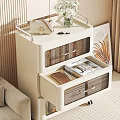 Stylish White Storage Cabinet With Open Drawers Handbag Keys And Magazines
