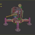 Red Mechanical Vehicle With Cannon Barrel And Four Wheeled Metal Stand Structure