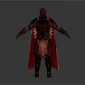 Full Body Red Armored Warrior With Decorative Patterns And Red Cape