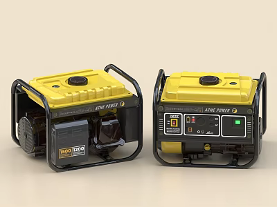 Two Yellow DURATEK 1000 Industrial Generators With Black Frame And Control Panel 3d model