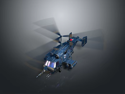 Futuristic Dark Blue Military Helicopter With Rotating Propellers And Weapon Systems 3d model