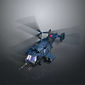 Futuristic Dark Blue Military Helicopter With Rotating Propellers And Weapon Systems