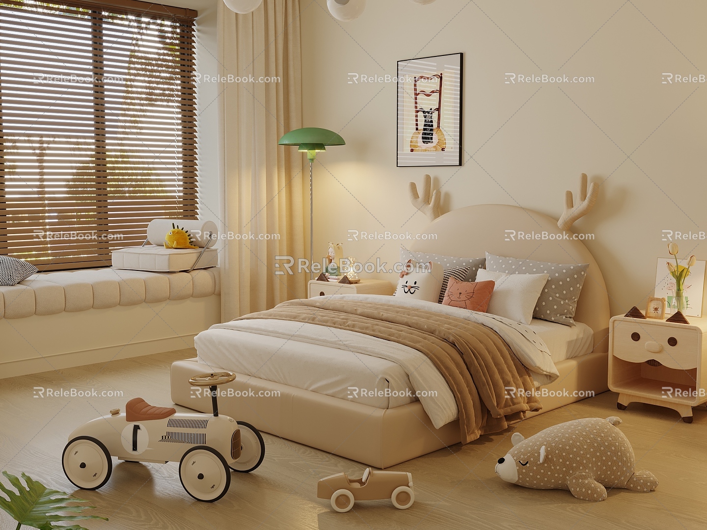 Cream wind children's bed 3d model