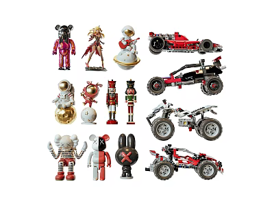 Assorted Toy Dolls and Vehicles Collection with Race Car Off Road Truck and Motorcycle 3d model
