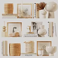 Modern Minimalist Decorative Ornament Set With Rattan Basket Ceramic Vase Wooden Frame And Books