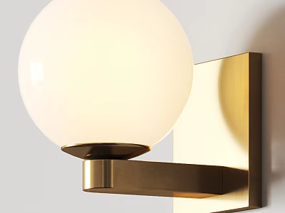 Modern Minimalist Wall Lamp With White Spherical Lampshade And Brass Metal Bracket Mounted On Wall 3d model