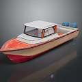 Stylish Wooden Yacht With Colorful Hull White Canopy And Blue Equipment