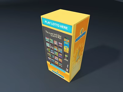 Public Lotto Vending Machine Featuring Yellow Exterior Play Lotto Here Sign And Ticket 3d model