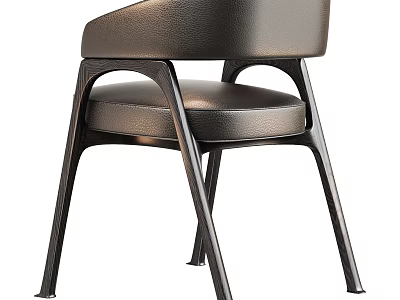 Modern Leather Accent Chair With Curved Backrest And Sturdy Metal Legs Design 3d model