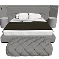 Modern Double Bed With Upholstered Headboard Nightstands Bed Bench And Neutral Tones