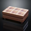 Plaid Pattern Upholstered Sofa Stool With Dark Brown Frame And Stitched Details