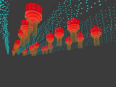 Red Chinese Lanterns Hanging With Blue Decorative Dots For Festival Decoration 3d model