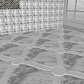 Geometric Pattern Floor Tile With Wall Art And Potted Plant Near Window