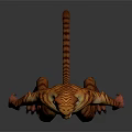 3D Tiger Humanoid Character Design Featuring Striped Fur Sharp Teeth And Clawed Limbs
