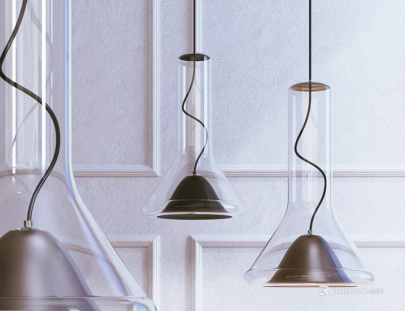 Modern Glass Pendant Lights With Conical Design And Metal Base For Interior 3d model 