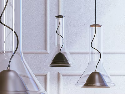 Modern Glass Pendant Lights With Conical Design And Metal Base For Interior 3d model