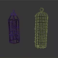 Decorative Metal Bird Cages With Grid Design And Hanging Hooks Set Of Two