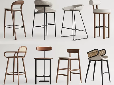 Stylish Bar Stools Featuring Various Designs Wooden Metal Frames And Backrest Styles 3d model